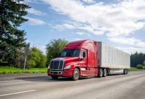 red big-rig on the road